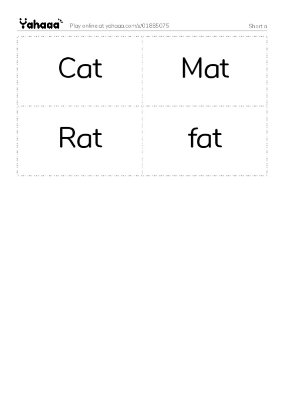 Word flashcards worksheet for Short a
