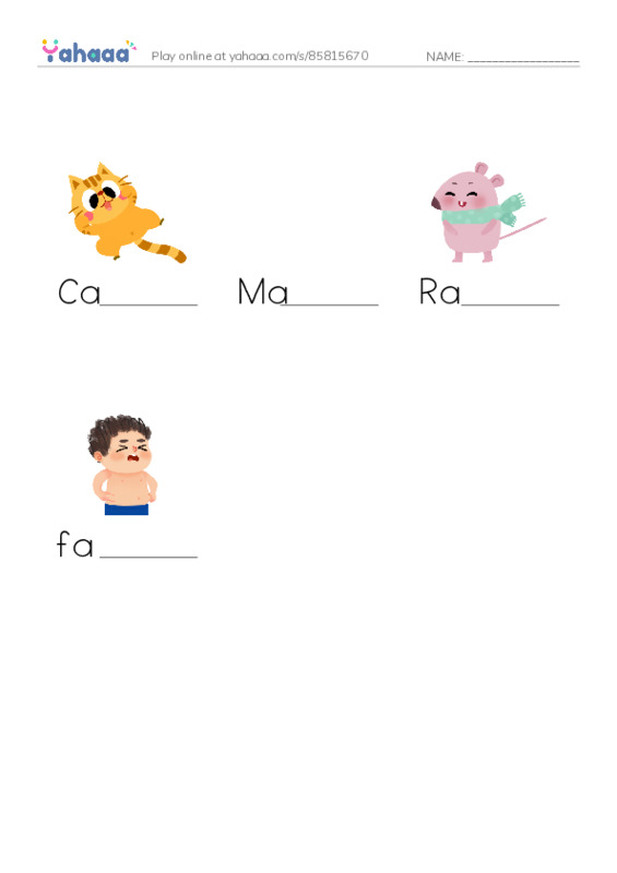Finish the word worksheet for Short a