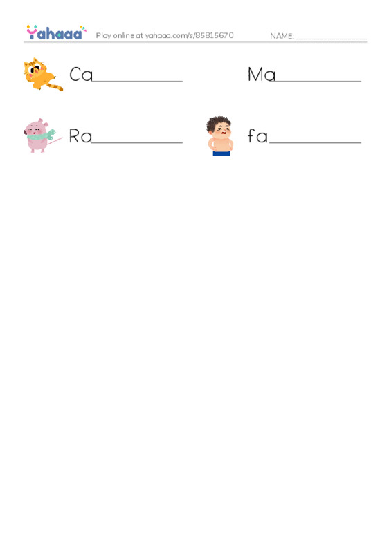 Write the word rows worksheet for Short a