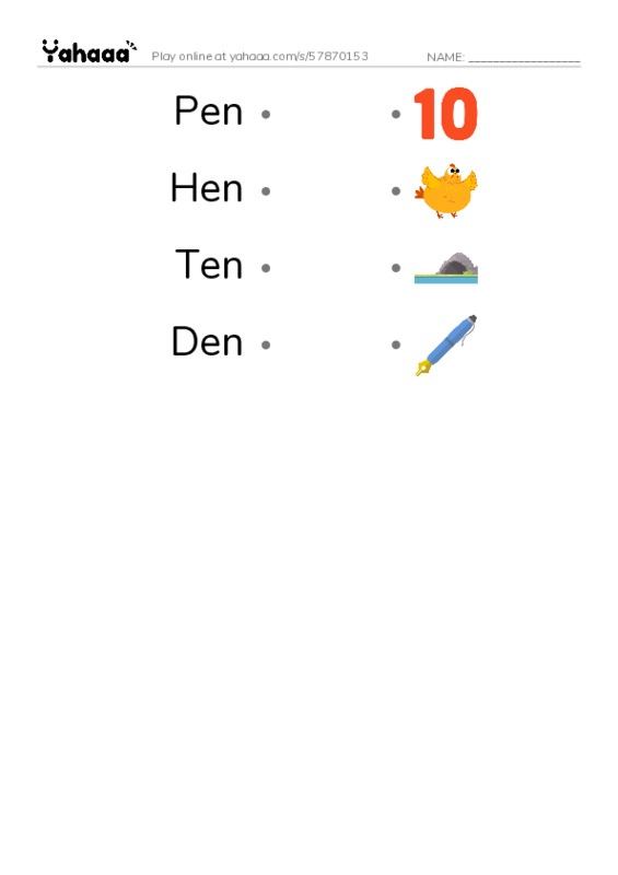 Draw a line to match worksheet for Short e