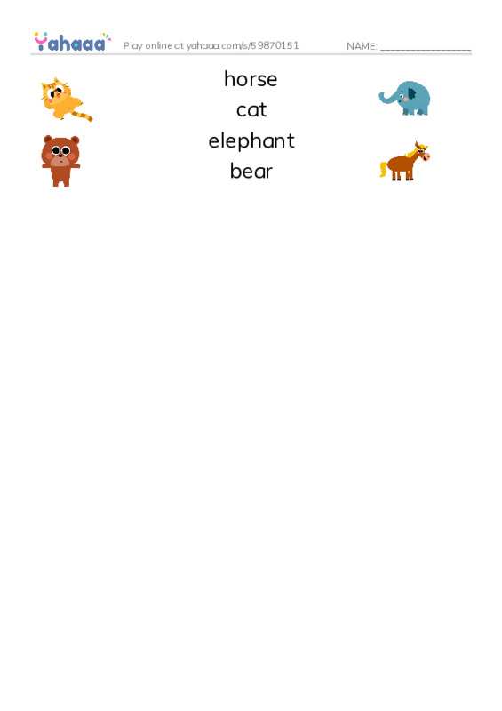 Match both sides worksheet for Animals