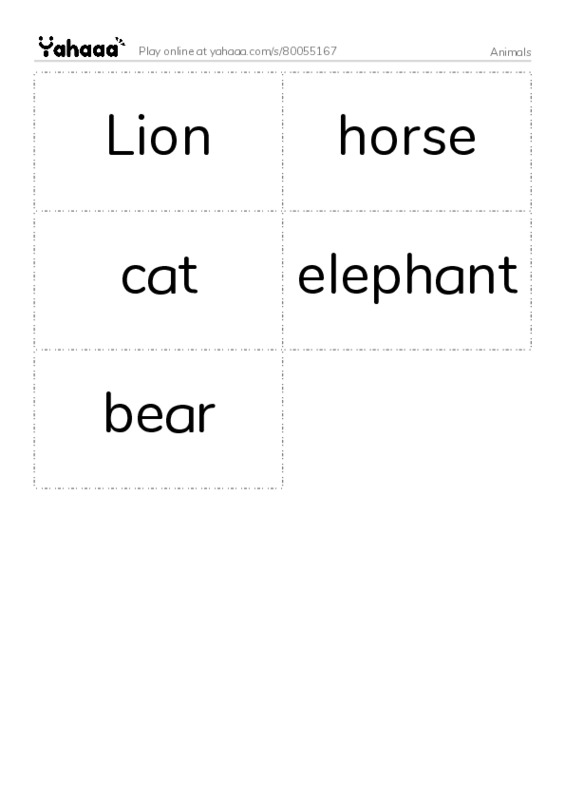 Word flashcards worksheet for Animals