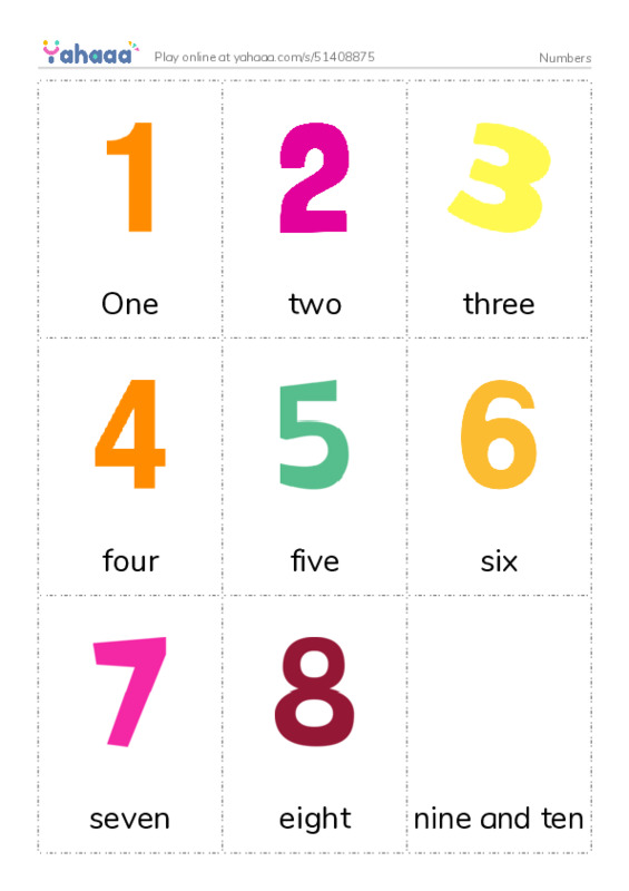 Picture flashcards worksheet for Numbers
