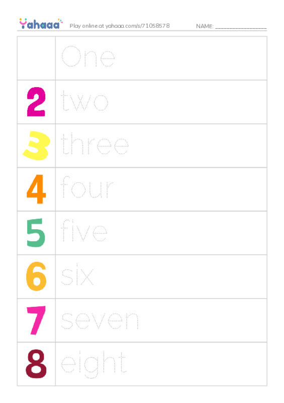 Picture and word rows worksheet for Numbers