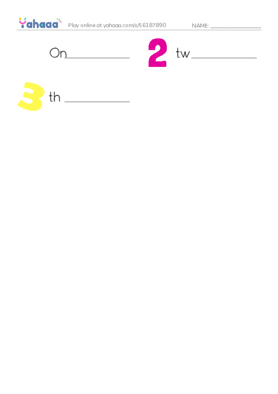 Write the word rows worksheet for Numbers