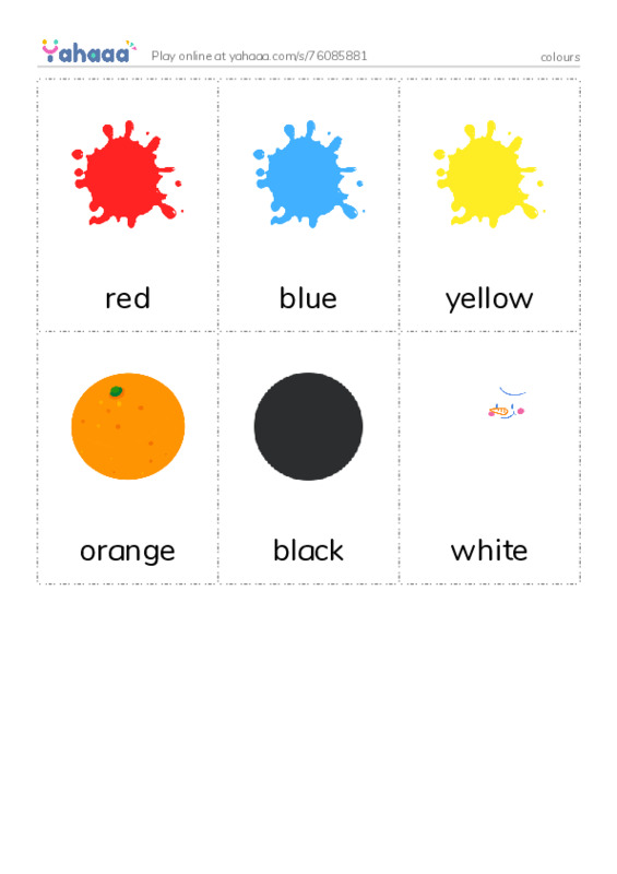 Picture flashcards worksheet for colours