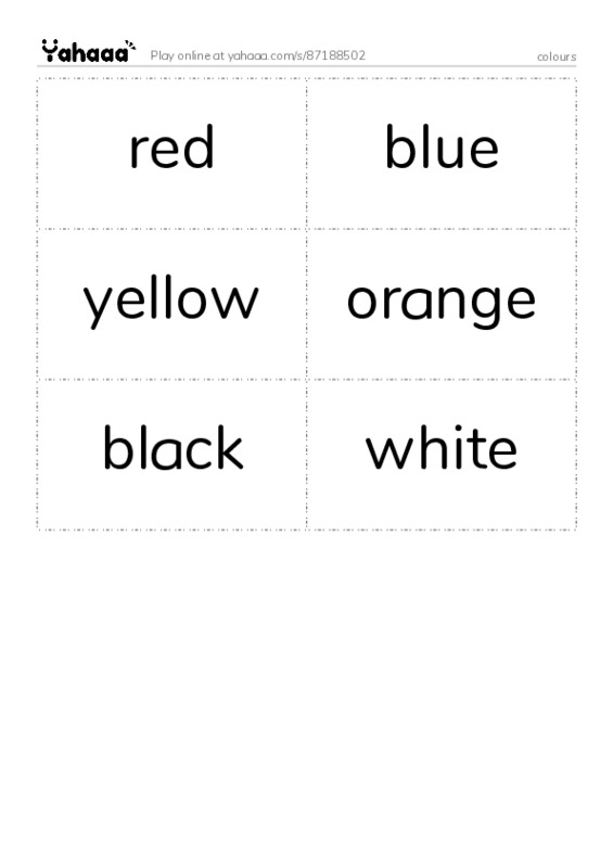 Word flashcards worksheet for colours