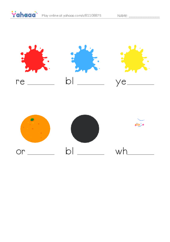 Finish the word worksheet for colours