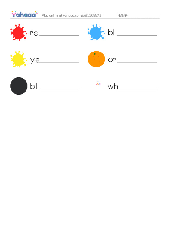 Write the word rows worksheet for colours