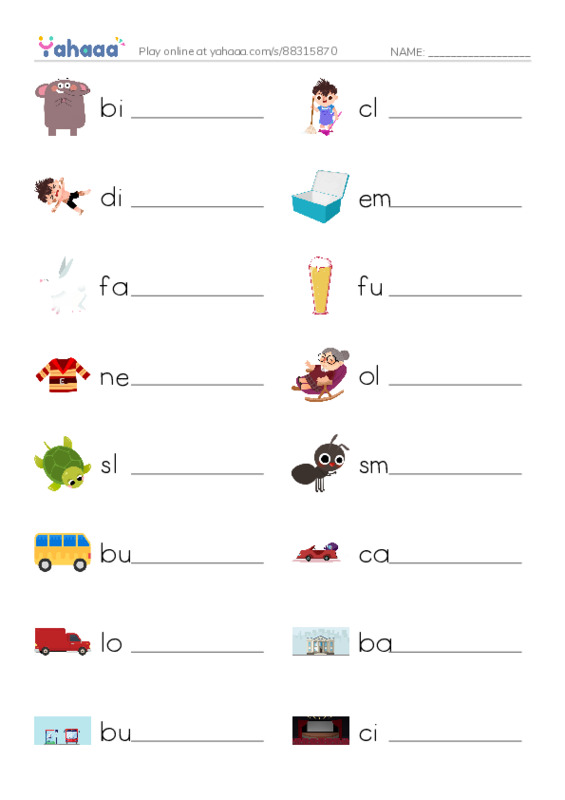 Write the word rows worksheet for big, clean, dirty and 29 more