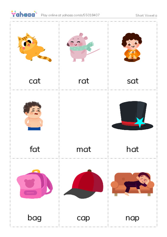 Picture flashcards worksheet for Short Vowel a
