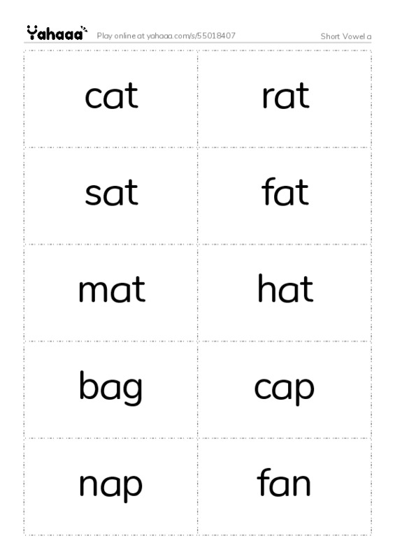 Word flashcards worksheet for Short Vowel a