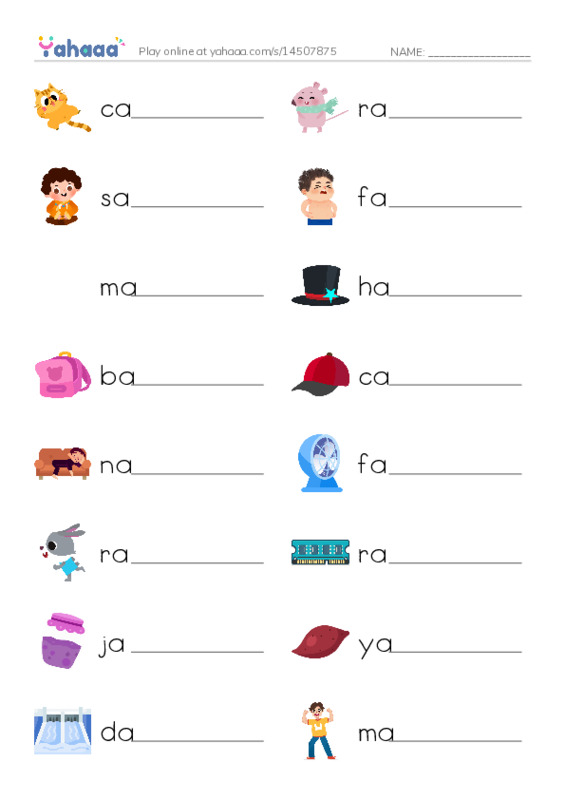 Write the word rows worksheet for Short Vowel a