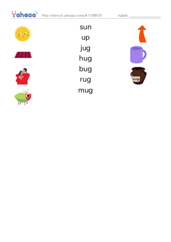 Match both sides worksheet for short vowel u
