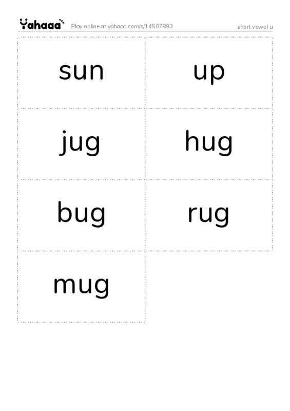 Word flashcards worksheet for short vowel u