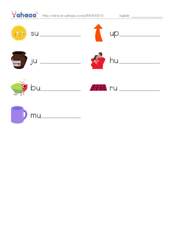 Write the word rows worksheet for short vowel u
