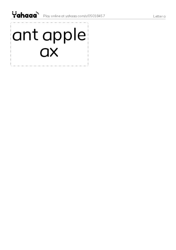Word flashcards worksheet for Letter a