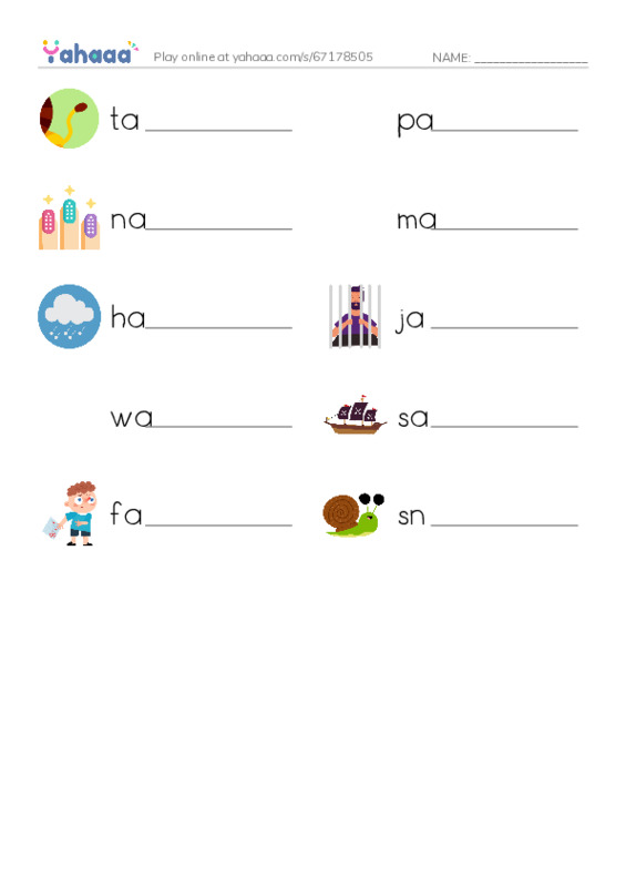 Write the word rows worksheet for long vowel ail family