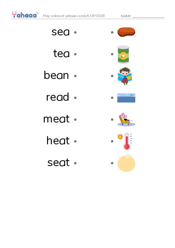 Draw a line to match worksheet for long vowel  ea