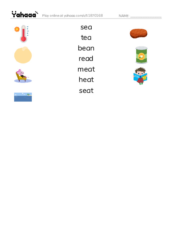 Match both sides worksheet for long vowel  ea