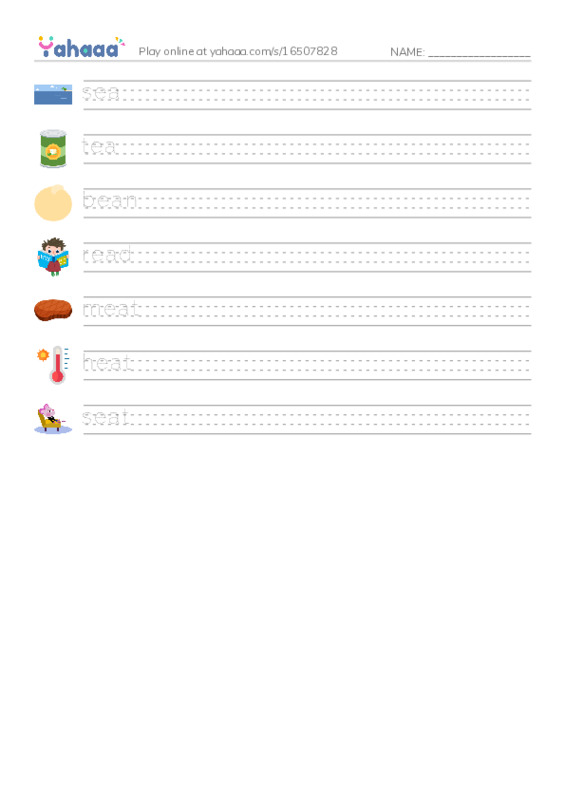 Handwriting lines worksheet for long vowel  ea