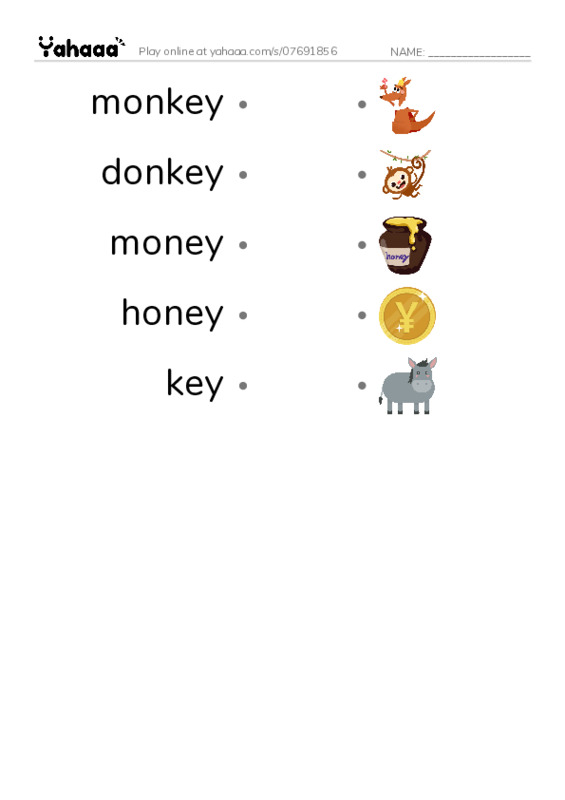 Draw a line to match worksheet for long vowel  ey