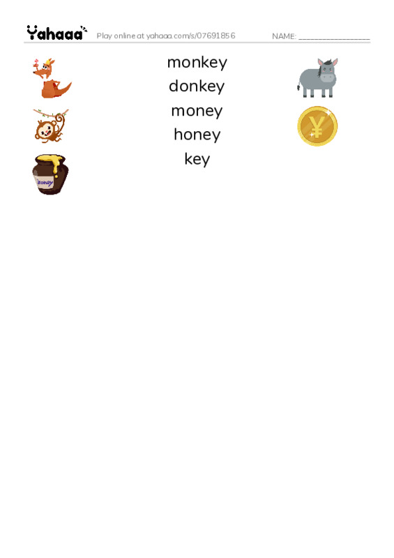 Match both sides worksheet for long vowel  ey