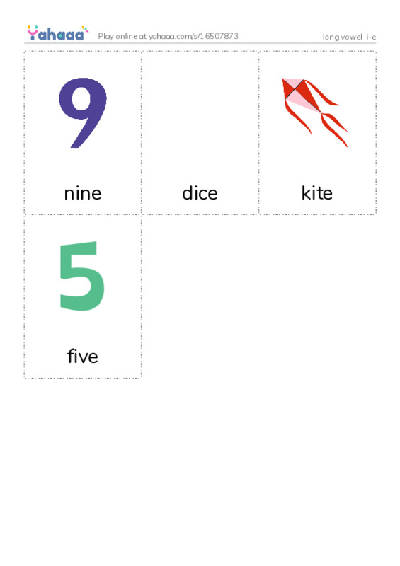 Picture flashcards worksheet for long vowel  i-e