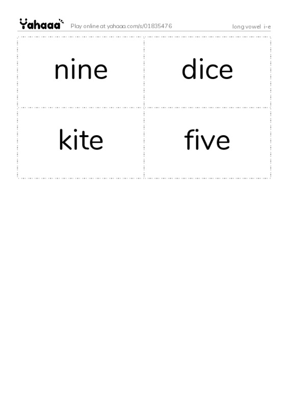 Word flashcards worksheet for long vowel  i-e