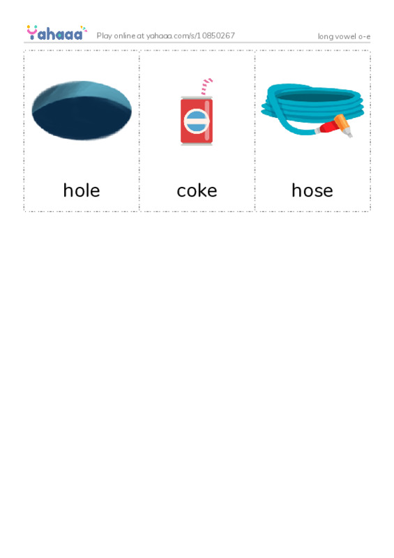 Picture flashcards worksheet for long vowel o-e
