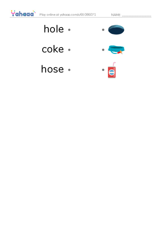 Draw a line to match worksheet for long vowel o-e