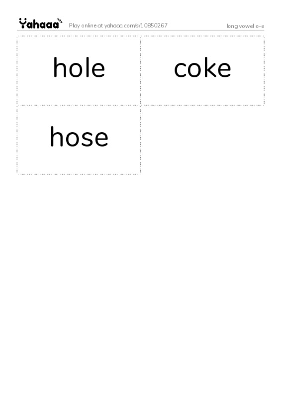 Word flashcards worksheet for long vowel o-e