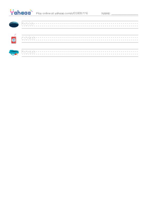 Handwriting lines worksheet for long vowel o-e