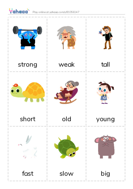 Picture flashcards worksheet for Adjectives