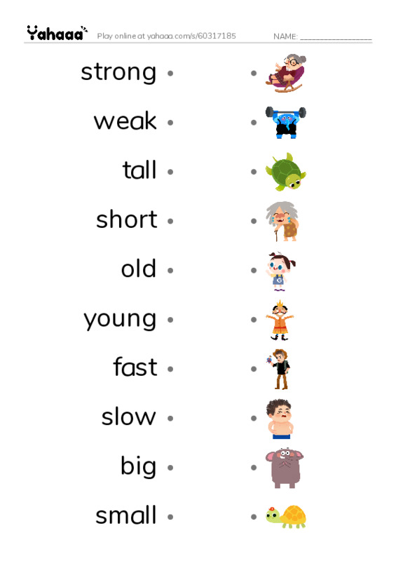 Draw a line to match worksheet for Adjectives