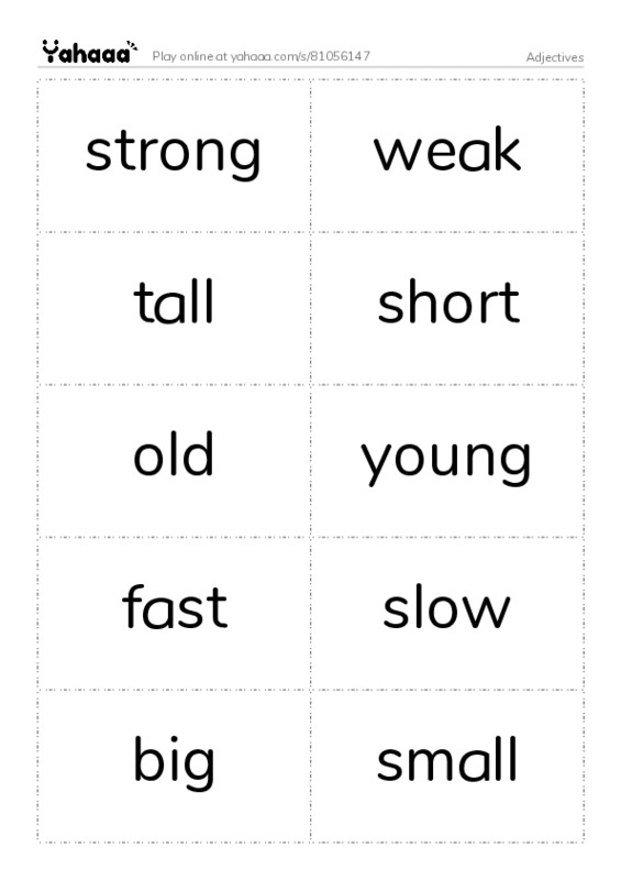 Word flashcards worksheet for Adjectives