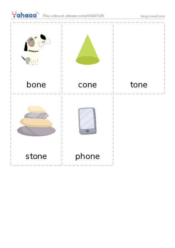 Picture flashcards worksheet for long vowel one