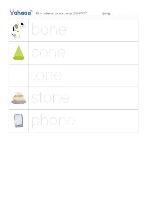 Picture and word rows worksheet for long vowel one