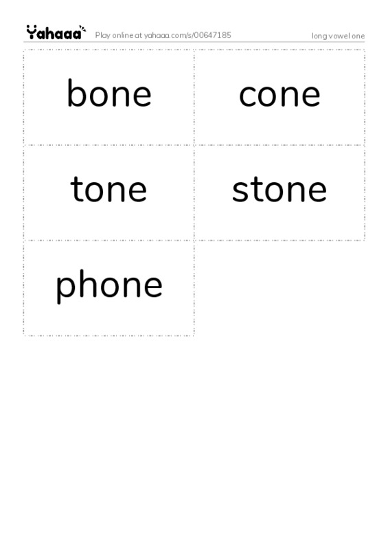 Word flashcards worksheet for long vowel one