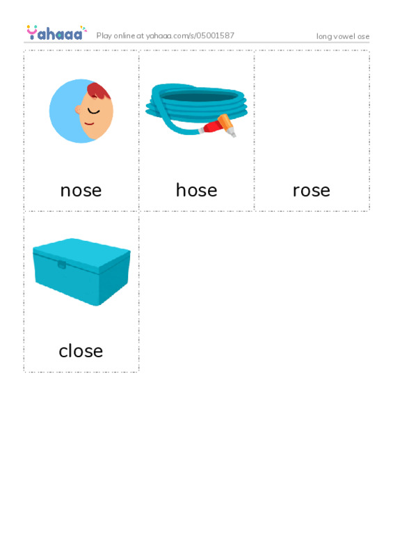 Picture flashcards worksheet for long vowel ose