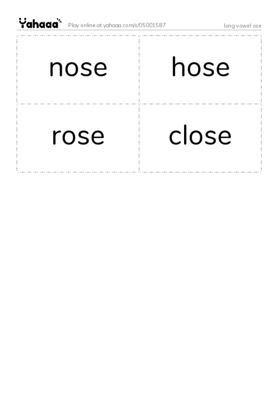 Word flashcards worksheet for long vowel ose