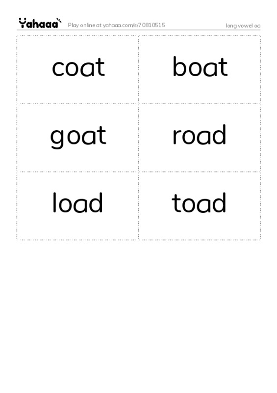 Word flashcards worksheet for long vowel oa