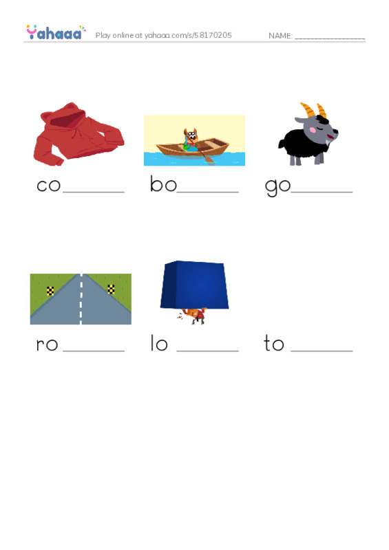 Finish the word worksheet for long vowel oa