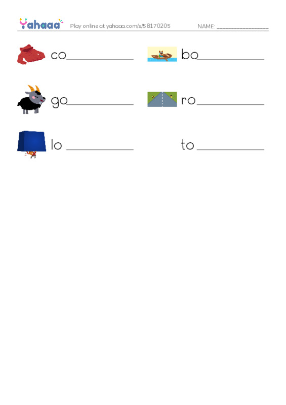 Write the word rows worksheet for long vowel oa