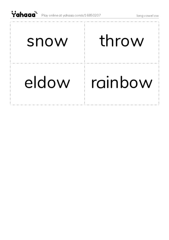 Word flashcards worksheet for long vowel ow