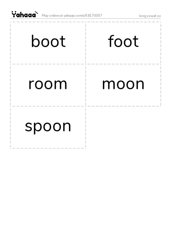 Word flashcards worksheet for long vowel oo