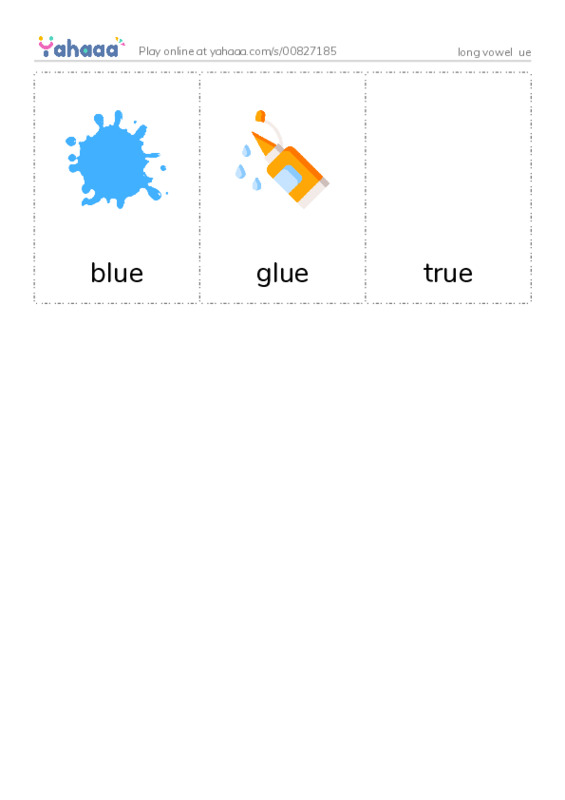Picture flashcards worksheet for long vowel  ue