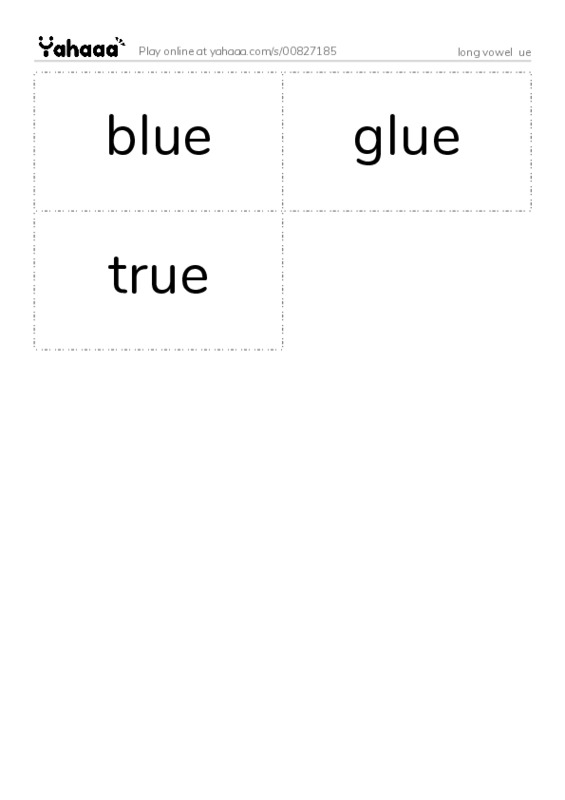 Word flashcards worksheet for long vowel  ue