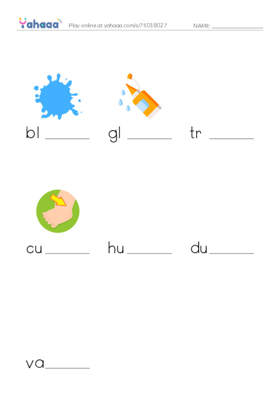 Finish the word worksheet for long vowel  ue