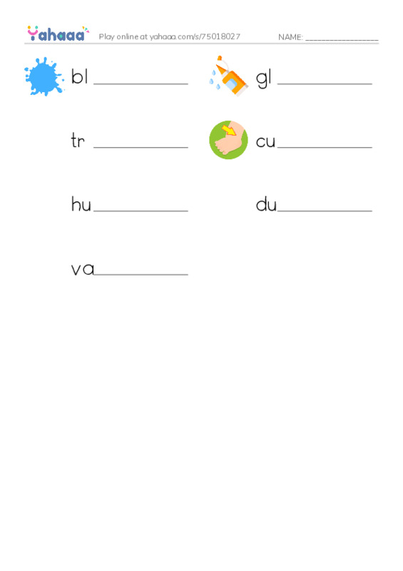 Write the word rows worksheet for long vowel  ue